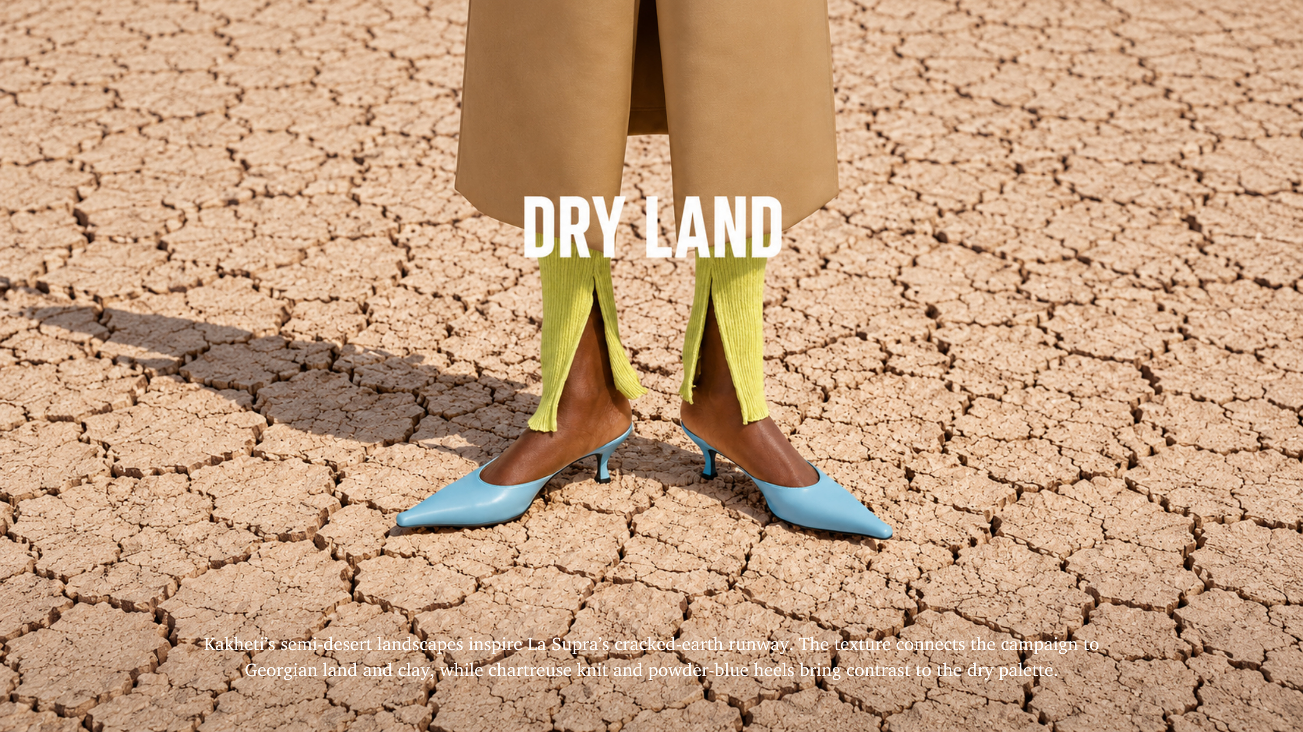 Dry Land — blue shoes and green stockings in a cracked-earth landscape, page 6 of 13